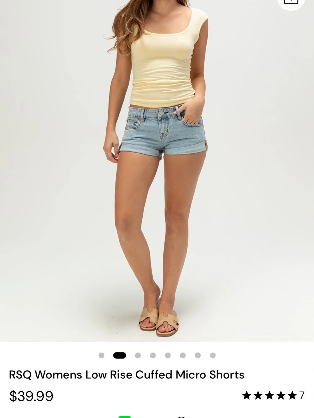 RSQ Light Blue Low-Rise Cuffed Denim Micro Shorts with Embroidered Starfish - Picture 3 of 3